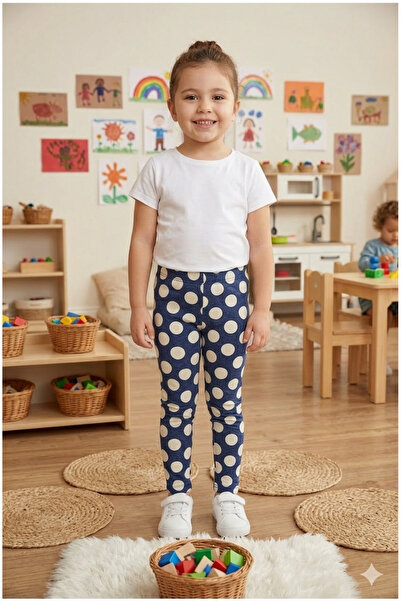 ZARİNA Navy Blue Patterned Combed Cotton Tights