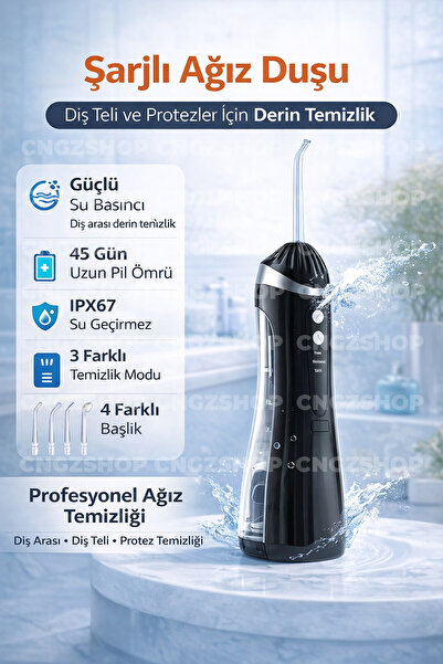 CNGZSHOP Şarjlı Ağız Duşu Su Püskürtmeli Diş Temizleme Cihazı | Diş Arası Tem...