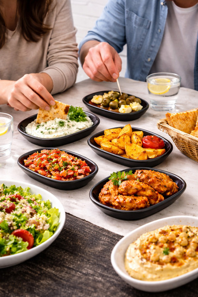 BİODATA 6 Pieces 20X14 cm Melamine Kayık Plate – Sauce Bowl, Appetizer and Sn...