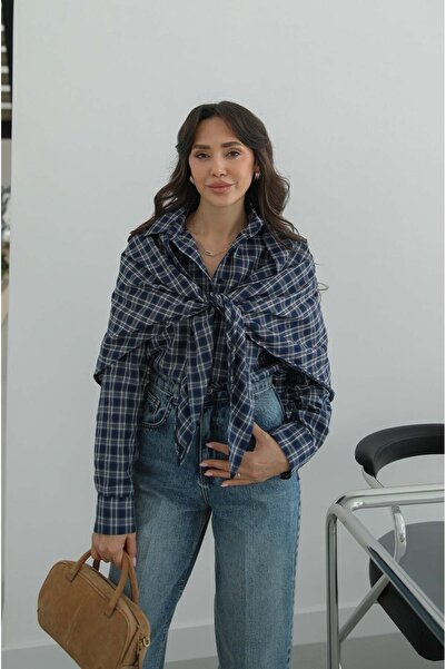 Havoş Mavi Ekose Pelerinli Gömlek