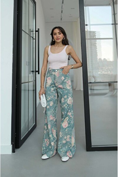 Havoş Сині візерунчасті штани з високою талією