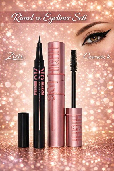 zizix Cosmetic Rimel ve Eyeliner Seti – Yoğun Siyah Maskara & Likit Eyeliner