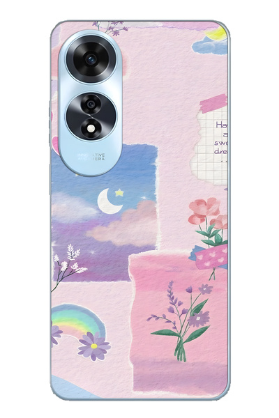 FLAMENKO حافظة هاتف شفافة متوافقة مع هاتف اوبو A60 بتصميم باستيل فلورال مون و...