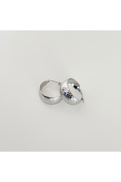 Vesce Atelier Embossed Textured Wide Hoop Silver Earrings