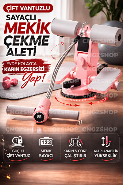 Çift Vantuzlu Sayaçlı Mekik Çekme Aleti | Evde Karın Egzersizi Spor Aleti