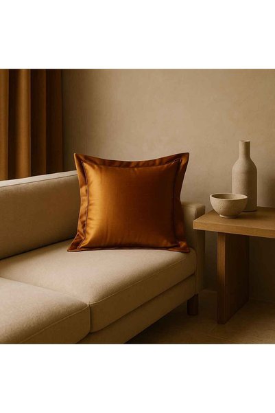 Alesta Home İpek Zikzak Dikişli Kulaklı Bakır Kırlent Kılıfı 55x55 cm