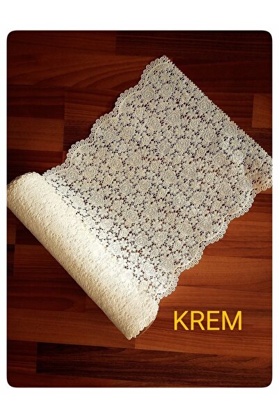 Empressco Krem Çiçek Desenli PVC Dantel Vestiyer Runner Sehpa Çekmece Dolap İ...