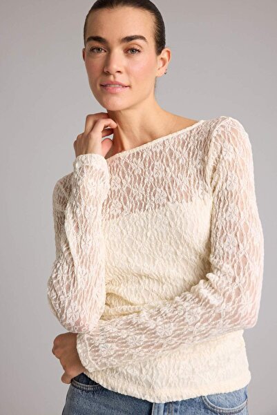 DeFacto Fıtted Kayık Yaka Dantel Uzun Kollu Bluz G1743AX26SP