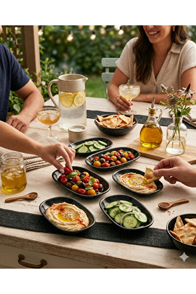 BİODATA 6 Pieces 17X12 cm Melamine Kayık Plate – Sauce Bowl, Appetizer and Sn...