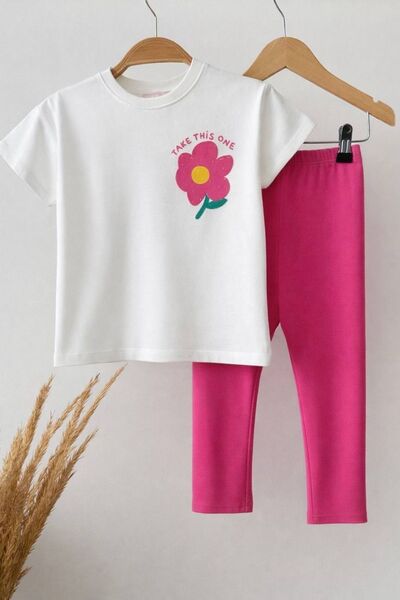 ZUZUNGA Комплект за момичета с принт „Cute Flower“ – с розови клинове