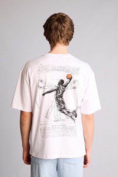 DeFacto Leonardo Da Vinci Boxy Fit Slogan Patterned T-Shirt H2472Ax26Sp