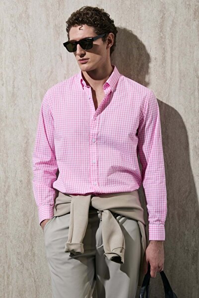 Lufian 111010653 Marco Men's Basic Shirt Regular Fit Men's Shirt Pink