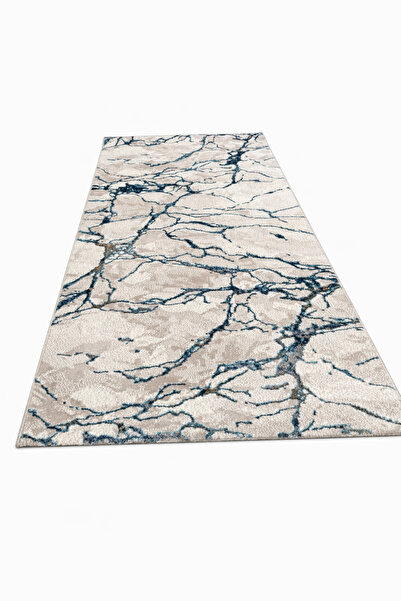 Bella Modern Marble Beige Blue Turquoise Rug 60x150 cm for Hallway, Bedroom o...