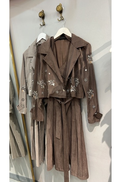 Lavanta Tekstil Design Elanora Sequin Embroidered Trench Coat