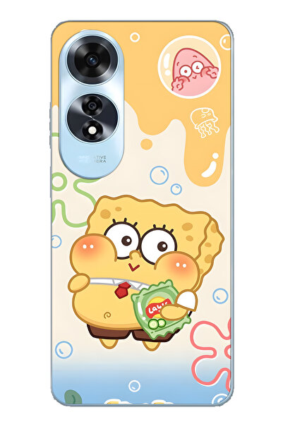 FLAMENKO حافظة هاتف شفافة متوافقة مع هاتف اوبو A60 سبونج بوب منقوش