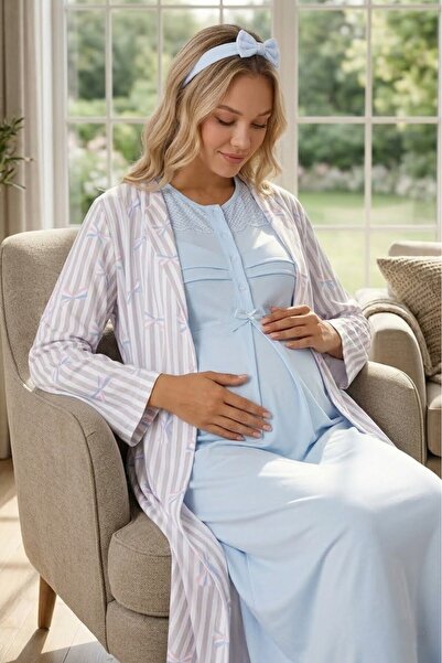 Lohussa Noul sezon Albastru cu model guler petrecut Set de cămăși de noapte p...