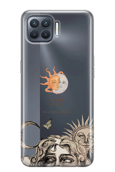 FLAMENKO حافظة هاتف شفافة متوافقة مع هاتف اوبو رينو 4 لايت، تصميم الشمس والقم...