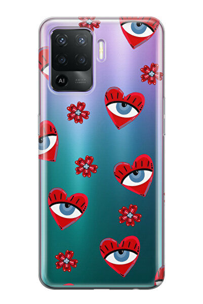 FLAMENKO حافظة هاتف شفافة متوافقة مع هاتف أوبو رينو 5 لايت من نوع Hearted Evi...