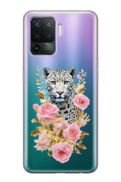 FLAMENKO حافظة هاتف شفافة متوافقة مع هاتف اوبو رينو 5 لايت ليوبارد وردي روز م...