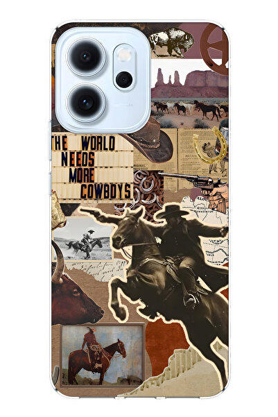 FLAMENKO حافظة هاتف شفافة متوافقة مع أوبو رينو 14F بتصميم كاوبوي ويسترن كولاج...