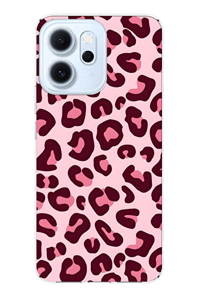 FLAMENKO غطاء هاتف شفاف وردي متوافق مع أوبو رينو 14F، عبوة من طبعة الفهد قطع