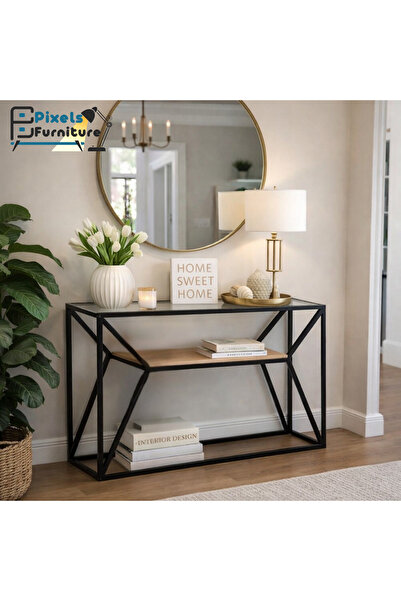 PixelsFurniture طاولة كونسول من بكسل الأثاث, مدخل بسطح من الزجاج الشفاف وبرف ...