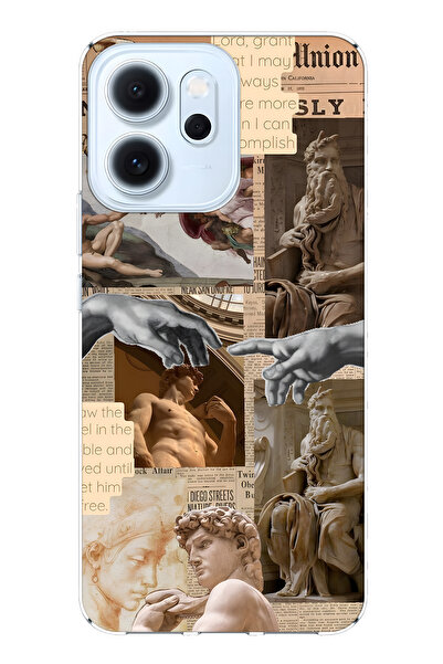 FLAMENKO حافظة هاتف شفافة متوافقة مع هاتف أوبو رينو 14F بتصميم كولاج منحوتات ...