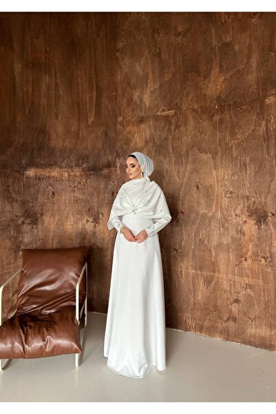 SAYRA Hijab Shawl Detailed Stone Embellished Long Evening Dress – Leyla Model