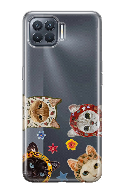 FLAMENKO حافظة هاتف شفافة متوافقة مع هاتف اوبو رينو 4 لايت بنمط قطط لطيفة