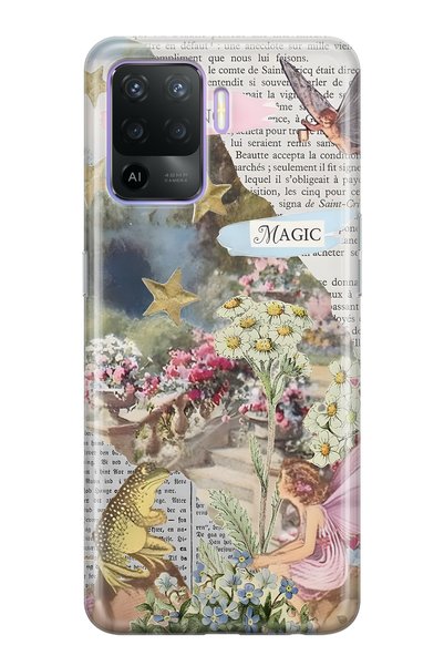 FLAMENKO حافظة هاتف شفافة متوافقة مع هاتف أوبو رينو 5 لايت Spring Magic منقوش