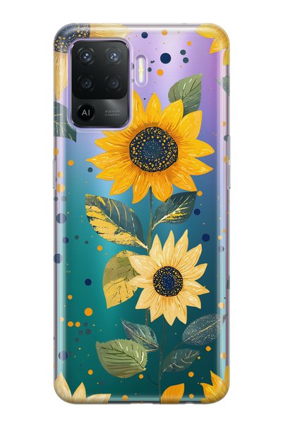 FLAMENKO حافظة هاتف شفافة متوافقة مع هاتف أوبو رينو 5 لايت من نوع Sunflower م...