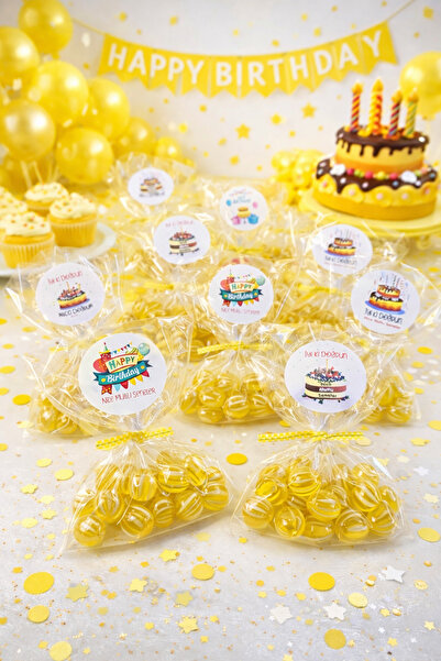 Gülfa Giftbox İyi ki Doğdun Yazılı Stickerlı Şeker Poşeti Sarı Doğum Günü Kon...