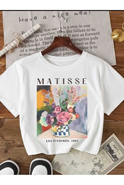CES.İZ Tricou supradimensionat alb cu imprimeu Matisse – Tricou pentru femei ...