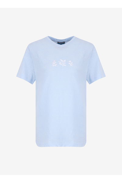 Discovery Expedition D6SL-TST3583 Mavi Bisiklet Yaka Relaxed Fit Kadın T-Shirt