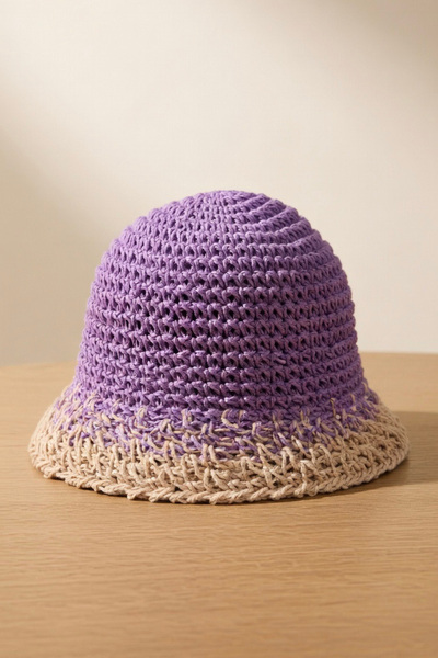 Mollycrush Women's Purple Straw Hand-Knitted Bucket |   Summer Bucket Hat