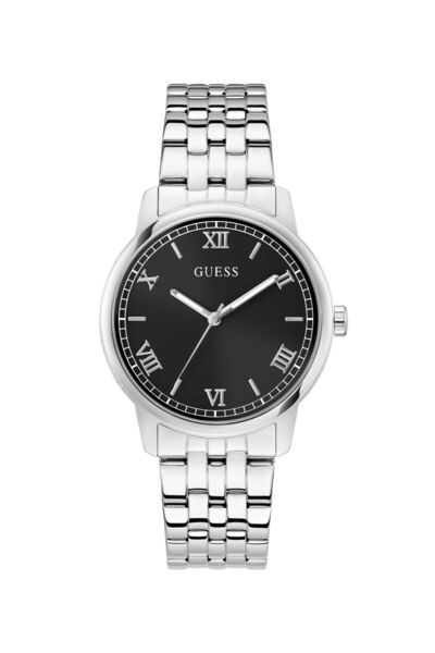 Guess Mens Silver Tone Round Analog Watch