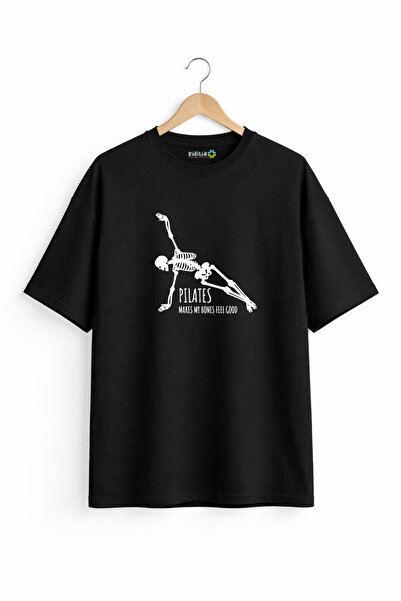 Kidilia Unisex Crew Neck Black Design Tshirt with Pilates Skeleton Figure