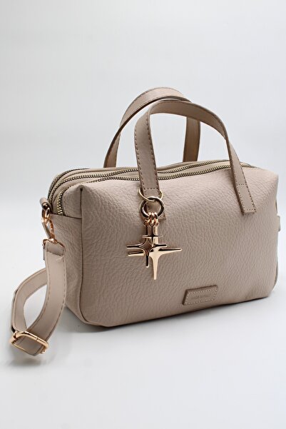 LASSO Kadın 4 Gözlü Metal Aksesuarlı Fermuarlı El, Kol ve Omuz Çantası