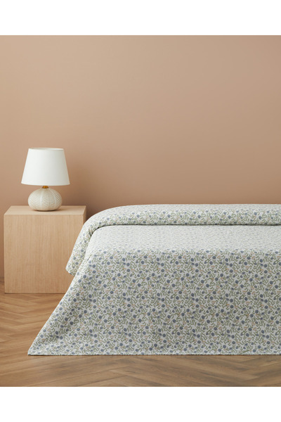 English Home Botanica Baskılı Pamuklu Tek Kişilik Pike 150x220 cm Mavi