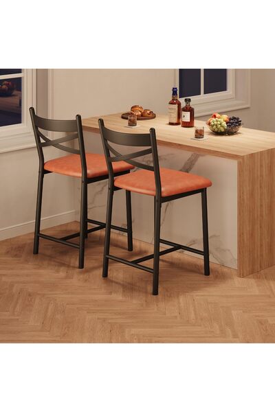 Garvee Set of 2 Bar Stools with High Back&Metal Footrest–Swivel PU Leather Up...