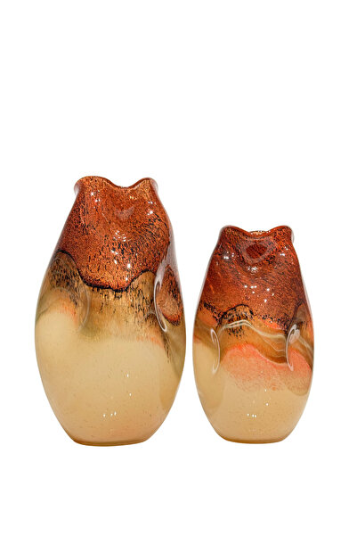 Lara Decor Asimetrik Nar Çiçeği Cam Vazo Seti