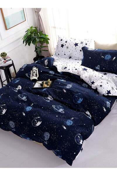 sharpdo 4-Piece Dream Galaxy Design Bedding Set Blue/White Single Cotton