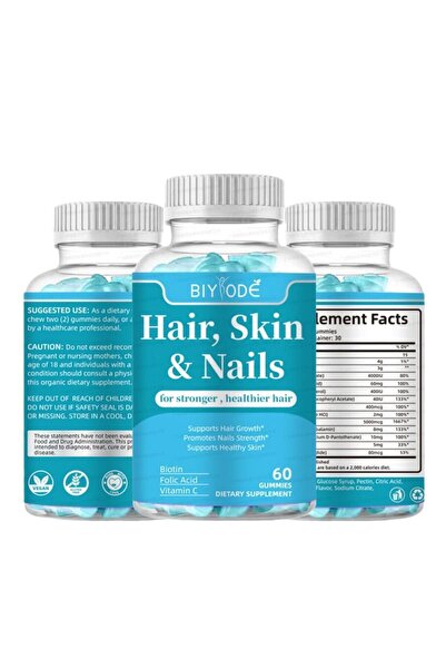BIYODE Hair Skin Nails Gummies 2 Pack | Biotin Vitamin C for Hair Growth & Na...