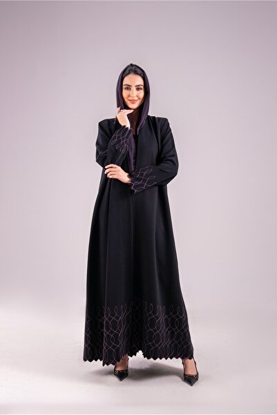 Moon Indonesian Crepe with mauve embroidery - black, formal cut