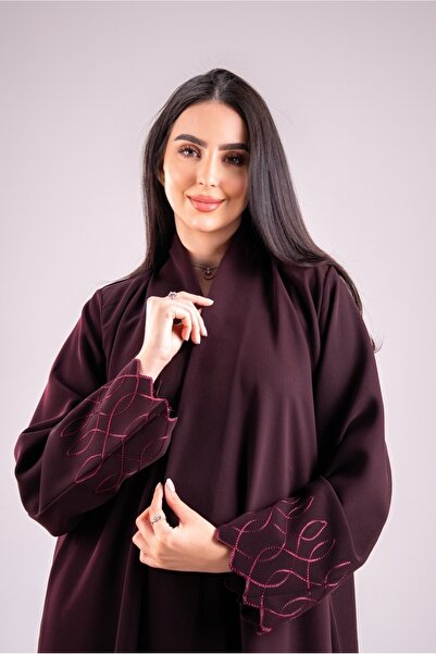 Moon كريب اندنوسي تطريز-لون عنابي قصة رسمية