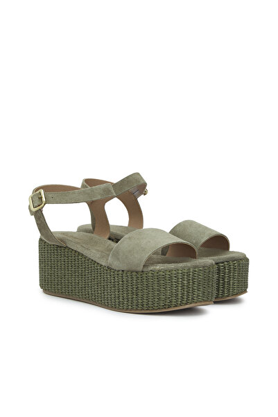 Dıvarese Açık Haki Kadın Süet Sandalet