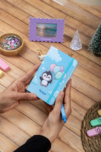 DİVAL 9X14 cm Hard Cover Striped Note School Notebook - Penguin 1