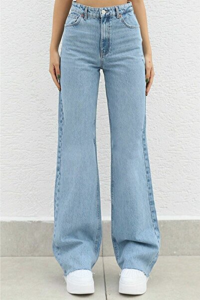 ByCukurovaFrango BY-3641 Ψηλόμεσο φαρδύ τζιν Snow Wash ελαστικό ύφασμα Ελαστι...