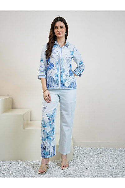 Athena By Styli Blue Floral Shirt and Trousers Co-ords