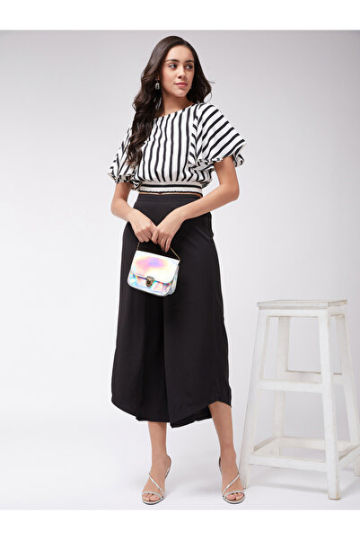 Zima Leto By Styli Black Striped Crop Top and Wide Leg Pants Co-ords